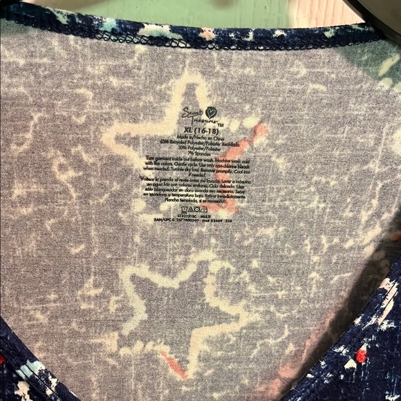 Secret Treasures Blue and White Blouse V-Neck Short Sleeve - Picture 2 of 3